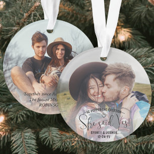 Sie sagte Ja! Verlobung 2-seitige Foto-Weihnachten Ornament