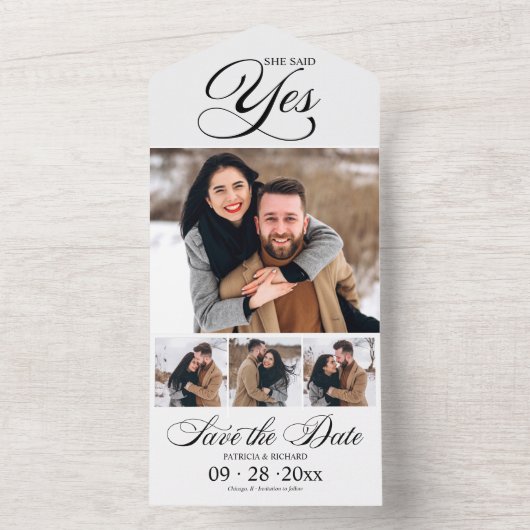 Sie sagte ja Verlobung Ankündigung Save the Date (Innen Boden)