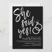 Sie sagte ja! | Verlobung Dinner Black Einladung (Vorderseite)