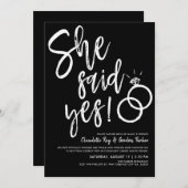 Sie sagte ja! | Verlobung Dinner Black Einladung (Vorne/Hinten)