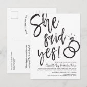 Sie sagte ja! | Verlobung Dinner mit Freundespos Einladungspostkarte (Vorne/Hinten)