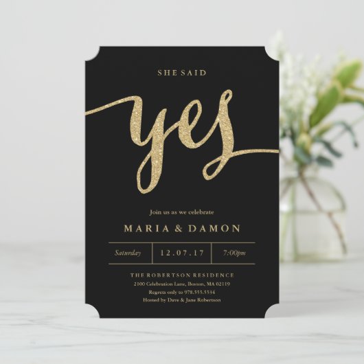 Sie sagte ja Verlobungs-Party Einladung (Stehend Vorderseite)