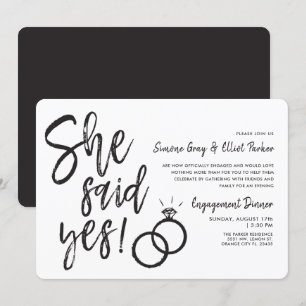 Sie sagte Ja   Verlobungsdinner mit doppelten Ring Einladung