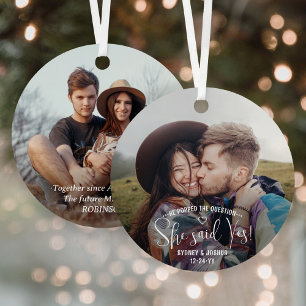 Sie sagte Ja! Verlobungsfotos 2-seitiges Weihnacht Ornament Aus Metall