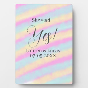 Sie sagte Ja Verlobungsparty Pink Blau Gelb Ste Fotoplatte