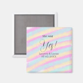 Sie sagte Ja Verlobungsparty rosa blau gelb ste Magnet (Vorderseite/Rückseite)