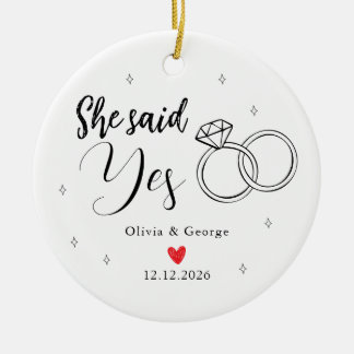 Sie sagte Ja Verlobungsringe Benutzerdefiniertes P Keramik Ornament
