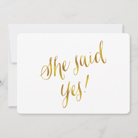 Sie sagte ja Zitat Imitate Gold Foil Metallic Desi Ankündigung (Vorderseite)