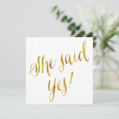 Sie sagte ja Zitat Imitate Gold Foil Metallic Desi Ankündigung (Stehend Vorderseite)