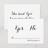 Sie sagte "Ja" zum Hochzeitswettbewerb Einladung (Vorne/Hinten)