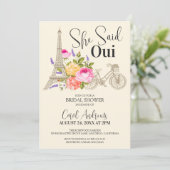 Sie sagte Oui! Aquarellfarbenes Brautparty Einladung (Stehend Vorderseite)