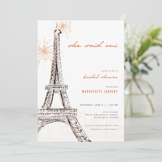 Sie sagte Oui Bridal Dusche Einladung Paris Frankr (Stehend Vorderseite)