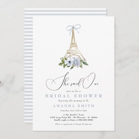 Sie sagte Oui Französisch Eiffelturm Brautparty Einladung (Vorne/Hinten)