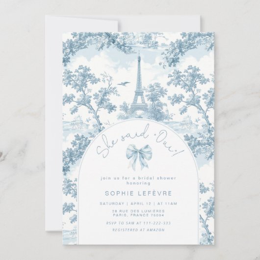 Sie sagte Oui Französisch romantisches Brautparty Einladung (Vorderseite)