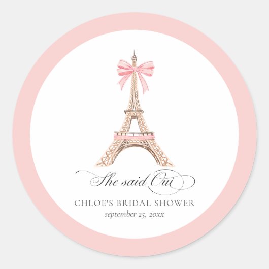 Sie sagte Oui Paris Bow Eiffel Tower BRAUTPARTY Runder Aufkleber (Vorderseite)