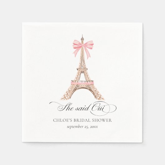 Sie sagte Oui Paris Bow Eiffel Tower BRAUTPARTY Serviette (Vorderseite)