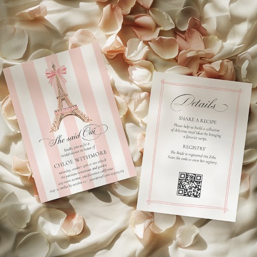 Sie sagte Oui Paris Bow Eiffel Tower QRCODE DETAIL Einladung