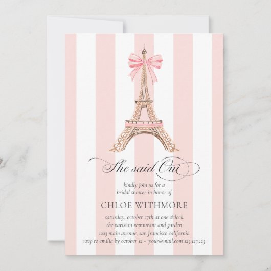 Sie sagte Oui Paris Bow Eiffel Tower QRCODE DETAIL Einladung (Vorderseite)