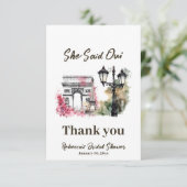 Sie sagte Oui Paris Brautparty Parisian Brunch Dankeskarte (Stehend Vorderseite)