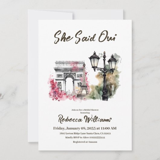 Sie sagte Oui Paris Brautparty Parisian Brunch Einladung (Vorderseite)