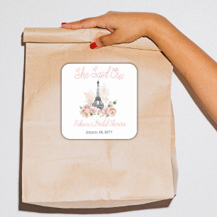 Sie sagte Oui Parisian Pink Floral Brautparty Quadratischer Aufkleber