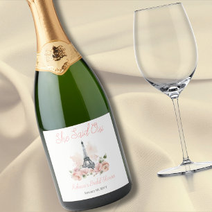 Sie sagte Oui Parisian Pink Floral Brautparty Schaumweinetikett