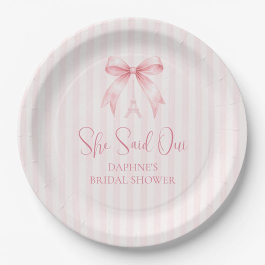 Sie sagte Oui Pink Bow Brautparty Pappteller (Vorderseite)