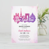 Sie sagte Oui! Wasserfarbe Pariser Brautparty Einladung (Stehend Vorderseite)