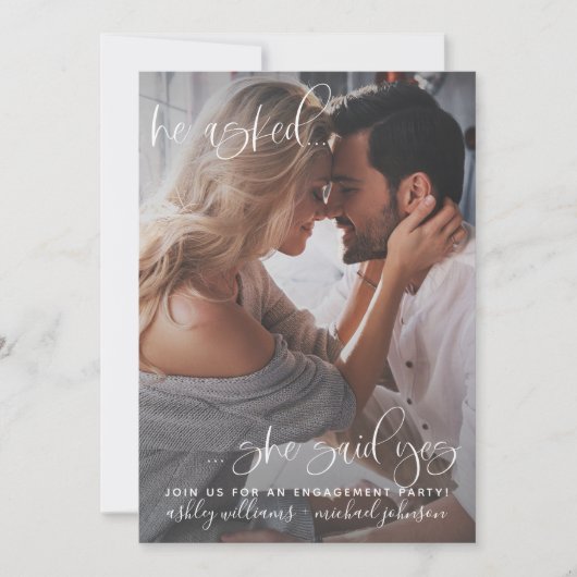 Sie sagte Yes 2 Foto QR Code Script Verlobung Einladung (Vorderseite)