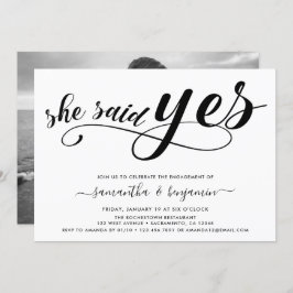 Sie sagte Yes Black & White Foto Engagement Party Einladung