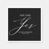 Sie sagte Yes Chic Script-Verlobung Serviette (Vorderseite)