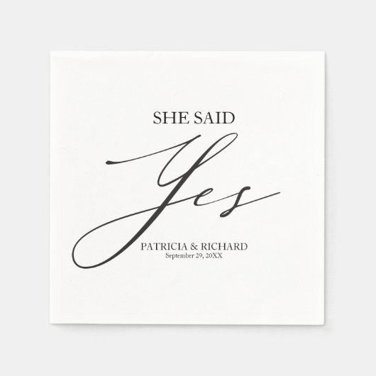 Sie sagte Yes Chic Script-Verlobung Serviette (Vorderseite)