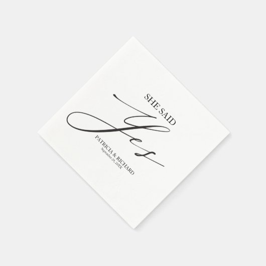 Sie sagte Yes Chic Script-Verlobung Serviette (Ecke)