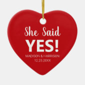 Sie sagte Yes custom Foto Verlobung Weihnachten Keramik Ornament (Vorne)