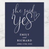 Sie sagte Yes Engagement Party Blue Weinetikett (Einzelnes Label)