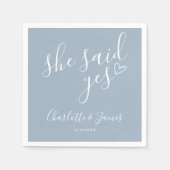 Sie sagte Yes Engagement Party Dusty Blue Serviette (Vorderseite)