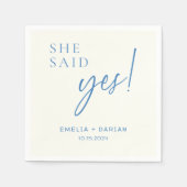 Sie sagte Yes Engagement Party Dusty Blue Serviette (Vorderseite)