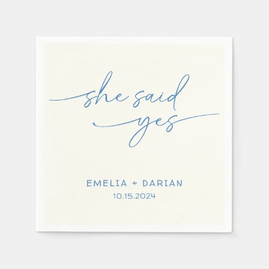 Sie sagte Yes Engagement Party Dusty Blue Serviette (Vorderseite)