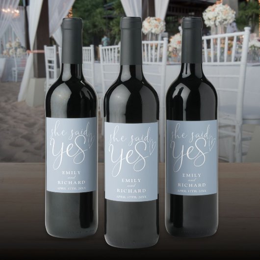 Sie sagte Yes Engagement Party Dusty Blue Weinetikett