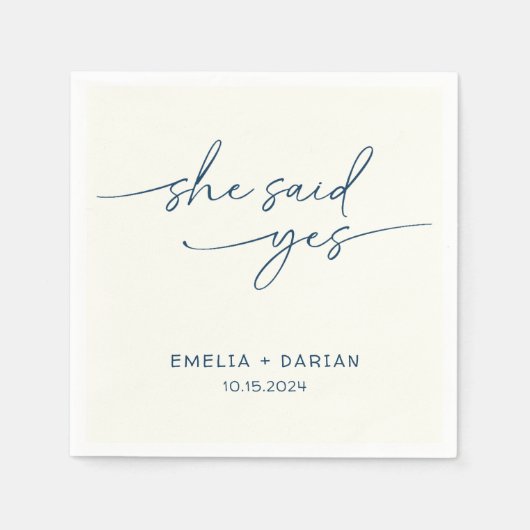 Sie sagte Yes Engagement Party Dusty Navy Serviette (Vorderseite)