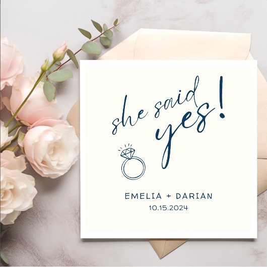 Sie sagte Yes Engagement Party Dusty Navy Serviette
