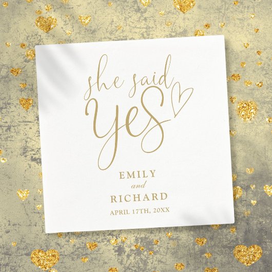 Sie sagte Yes Engagement Party Elegant Gold Serviette