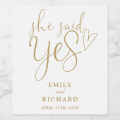 Sie sagte Yes Engagement Party Elegant Gold Weinetikett (Einzelnes Label)