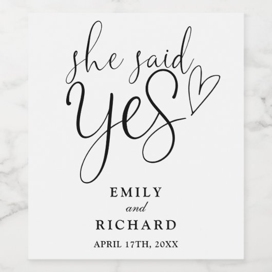 Sie sagte Yes Engagement Party Elegant Weinetikett (Einzelnes Label)