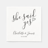 Sie sagte Yes Engagement Party Liebe Herz Serviette (Vorderseite)