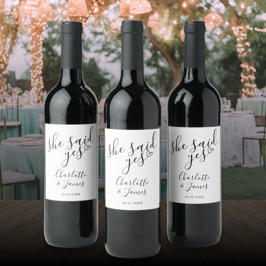 Sie sagte Yes Engagement Party Liebe Herz Weinetikett