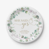 Sie sagte Yes Greenery Eucalyptus Brautparty Pap Pappteller (Vorderseite)