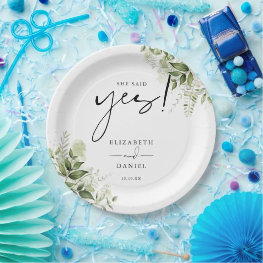 Sie sagte Yes Greenery Floral Engagement Party Pappteller (Party)