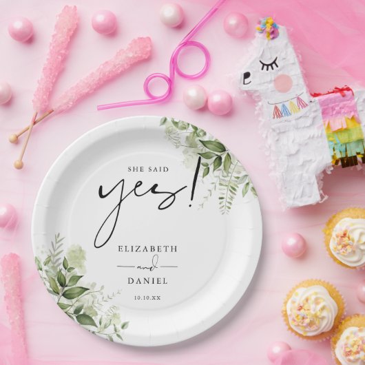 Sie sagte Yes Greenery Floral Engagement Party Pappteller (Party)