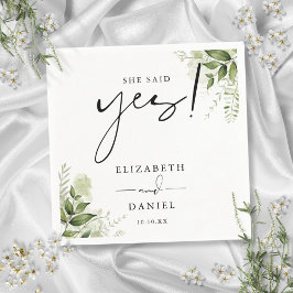 Sie sagte Yes Greenery Floral Engagement Party Serviette